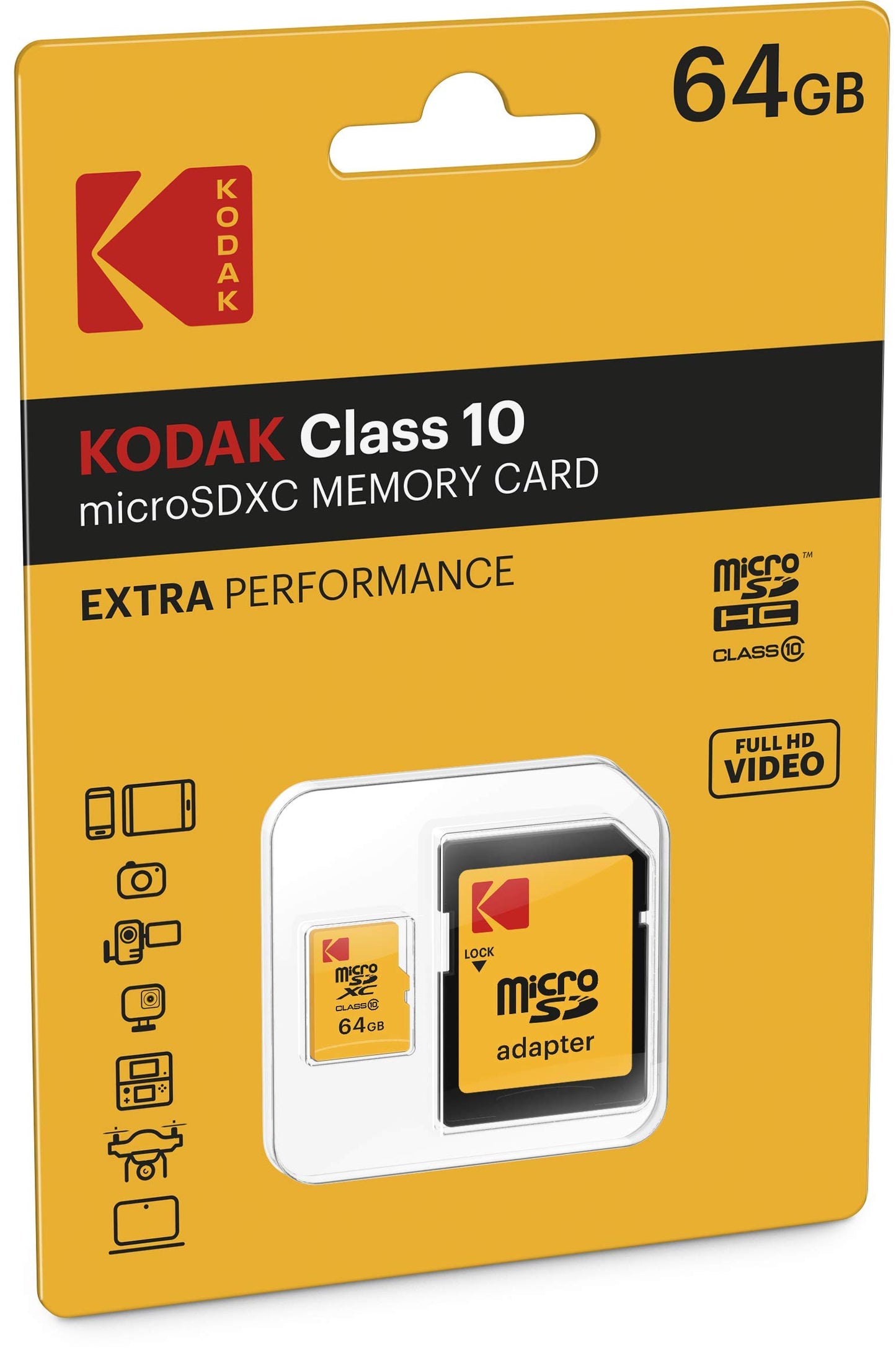 Carte Memoire KODAK Micro SD 64GB Flash - U3 - TF-Card - 4K - Class 10