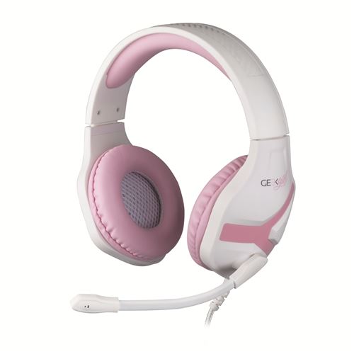 Casque Konix Geek Girl Crystal Blanc et rose filaire