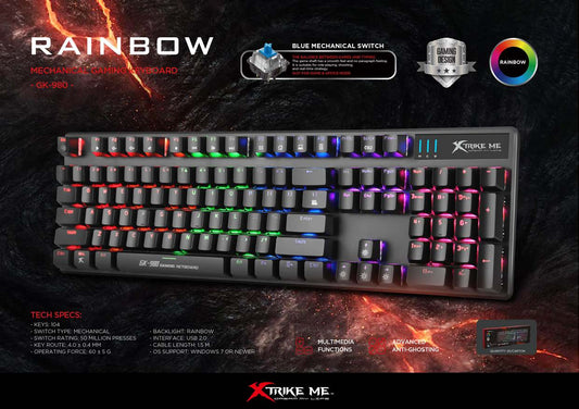 Clavier Mécanique Rgb Xtrike Me Rainbow Gk 980