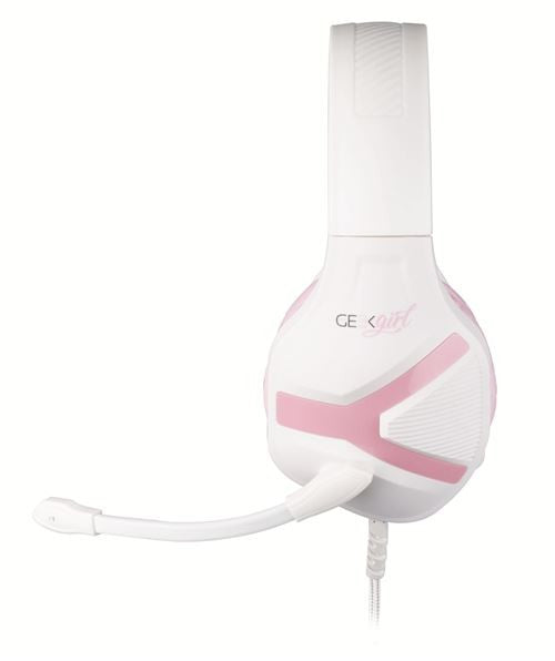 Casque Konix Geek Girl Crystal Blanc et rose filaire